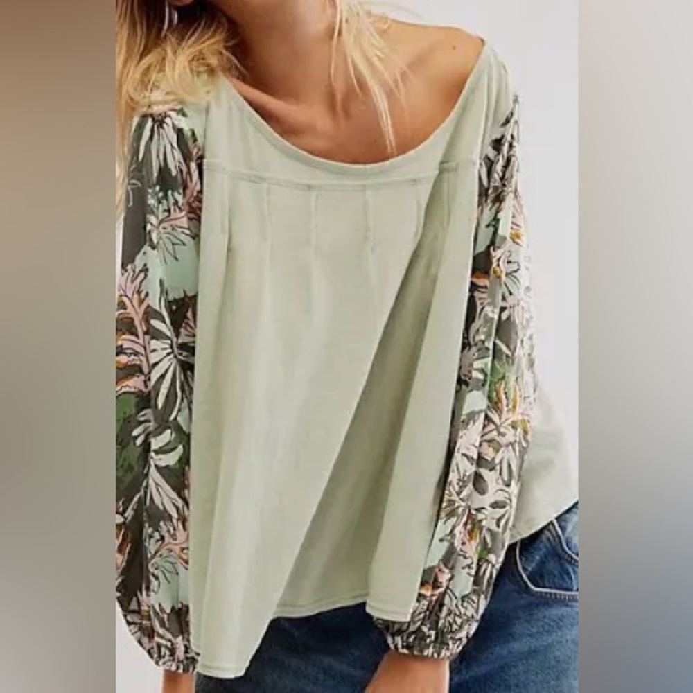 NWT | Free People | Picking Petals | Mixed Media Statement Sleeve | Sage | XS 🕥